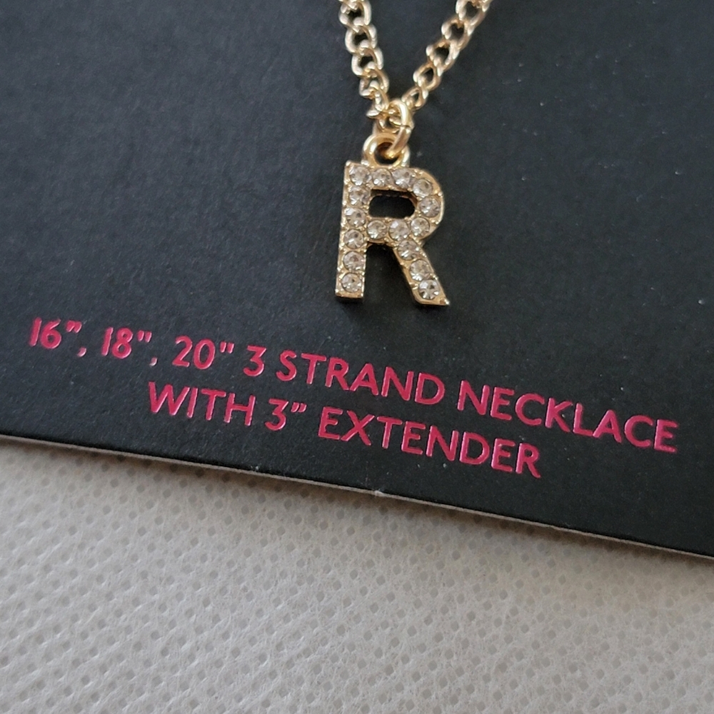 3 Strand Letter R Rhinestone Initial Necklace - Picture 5 of 5